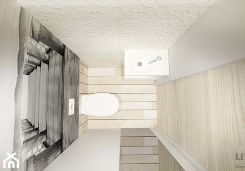 Mieszkanie w szarościach w stylu skandynawskim - Mała na poddaszu bez okna z lustrem łazienka, styl skandynawski - zdjęcie od Limonka Design Group
