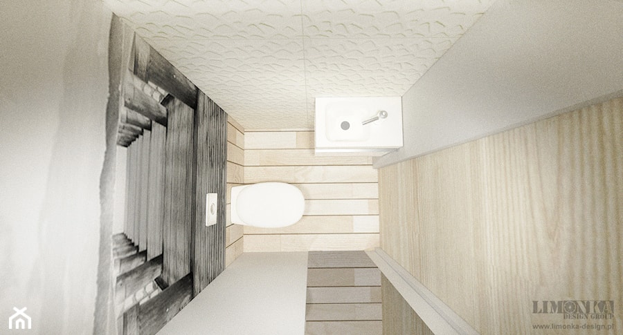 Mieszkanie w szarościach w stylu skandynawskim - Mała na poddaszu bez okna z lustrem łazienka, styl skandynawski - zdjęcie od Limonka Design Group