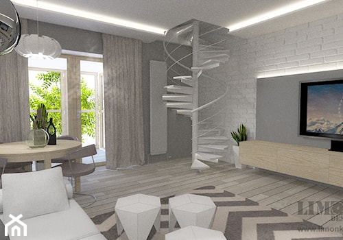 Mieszkanie w szarościach w stylu skandynawskim - Średni biały szary salon z jadalnią, styl skandynawski - zdjęcie od Limonka Design Group