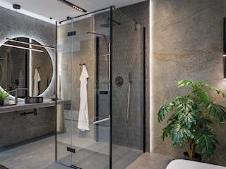 Łazienka z prysznicem – inspiracja z ciemnym kamieniem