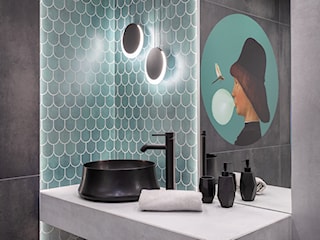 Tapeta w łazience – wnętrze w odcieniach zieleni i szarości