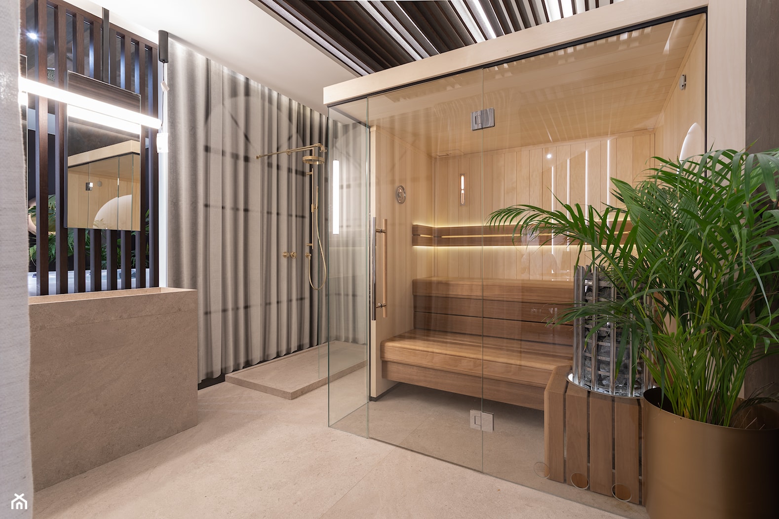Kremowa łazienka z sauną - zdjęcie od Maxfliz Salony Wyposażenia Wnętrz - Homebook