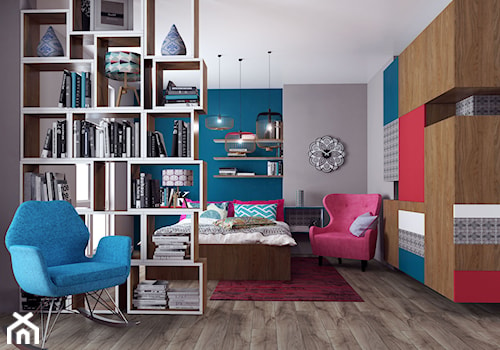 Podłoga do nowoczesnego mieszkania - Mały niebieski szary salon, styl nowoczesny - zdjęcie od SWISS KRONO