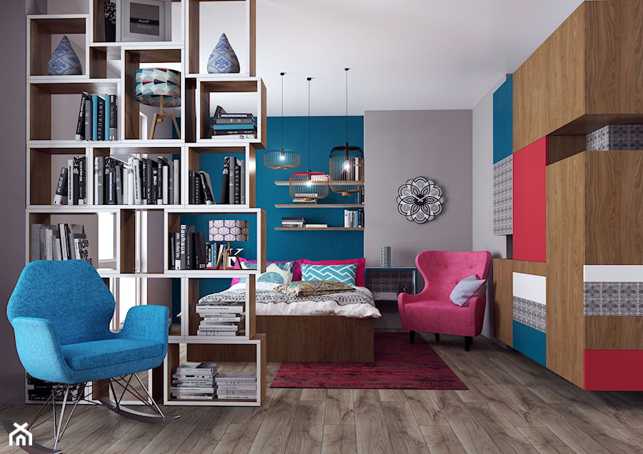 Podłoga do nowoczesnego mieszkania - Mały niebieski szary salon, styl nowoczesny - zdjęcie od SWISS KRONO
