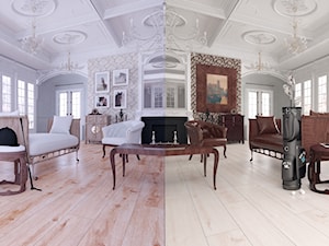 Kronopol Platinium Flooring - Duży biały salon z tarasem / balkonem, styl tradycyjny - zdjęcie od SWISS KRONO