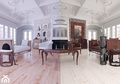 Kronopol Platinium Flooring - Duży biały salon z tarasem / balkonem, styl tradycyjny - zdjęcie od SWISS KRONO