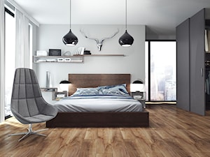 Panele podłogowe - Średnia szara sypialnia z garderobą, styl industrialny - zdjęcie od SWISS KRONO