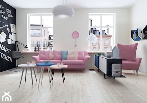 Panele podłogowe - Mały biały salon, styl nowoczesny - zdjęcie od SWISS KRONO
