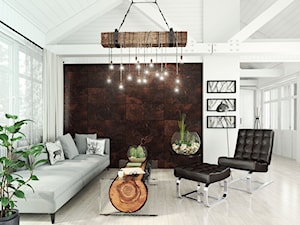 Beton na ścianie - Duży biały salon, styl nowoczesny - zdjęcie od SWISS KRONO