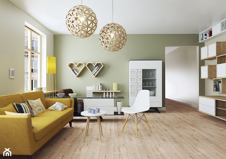 Panele podłogowe - Średni szary salon, styl minimalistyczny - zdjęcie od SWISS KRONO