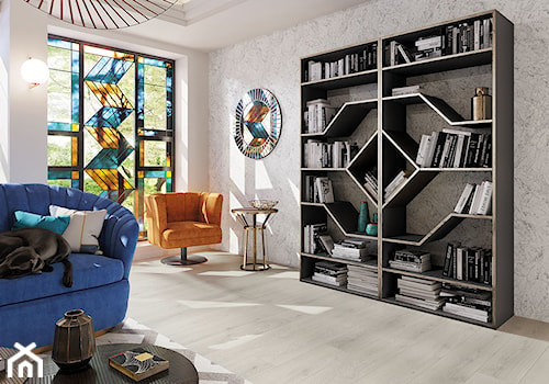 Wnętrze w stylu art déco - Średni szary salon z bibiloteczką, styl glamour - zdjęcie od SWISS KRONO