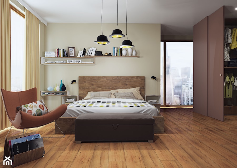 Panele podłogowe - Średnia szara sypialnia, styl nowoczesny - zdjęcie od SWISS KRONO