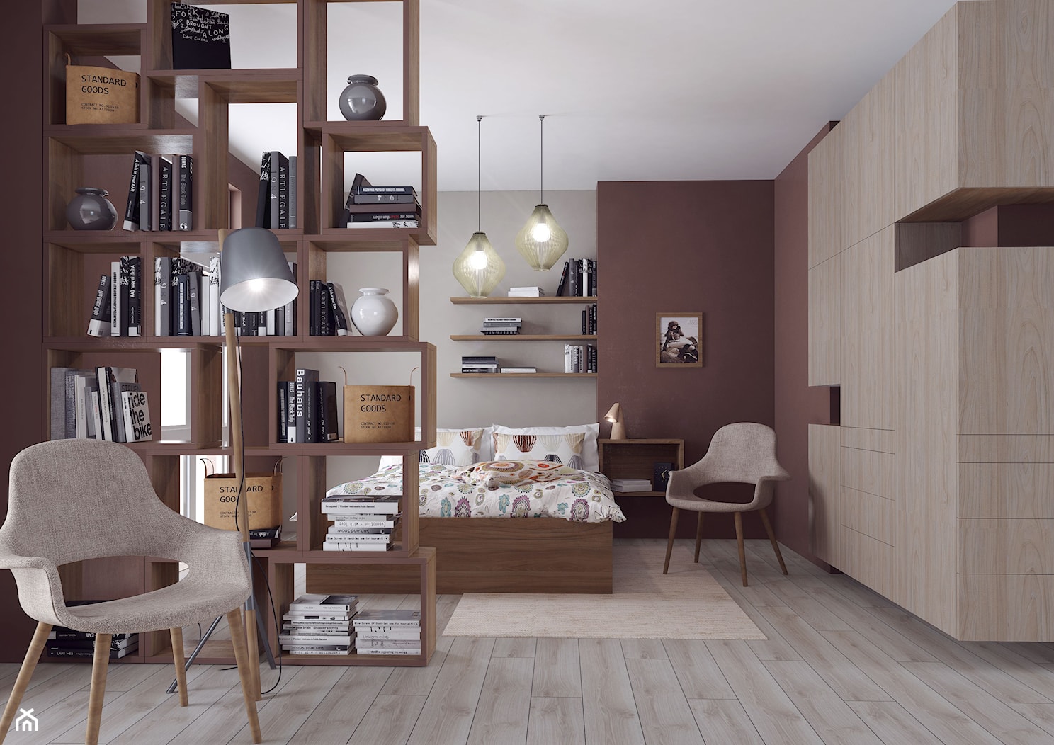 Panele podłogowe - Duża brązowa szara sypialnia, styl nowoczesny - zdjęcie od SWISS KRONO - Homebook