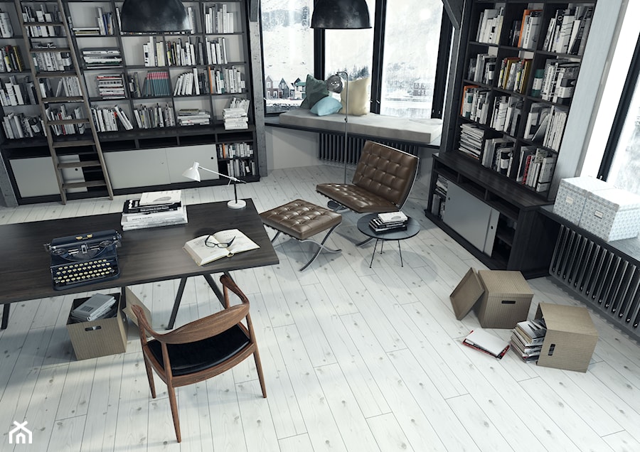 Duże z sofą białe biuro, styl tradycyjny - zdjęcie od SWISS KRONO