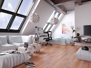 Kronopol Platinium Flooring - Średnia biała z biurkiem sypialnia na poddaszu, styl nowoczesny - zdjęcie od SWISS KRONO