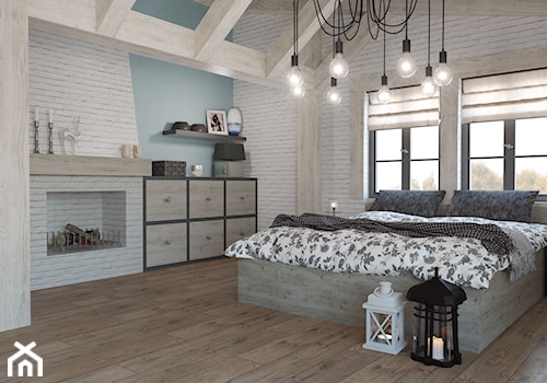 Panele podłogowe - Duża biała sypialnia na poddaszu, styl skandynawski - zdjęcie od SWISS KRONO