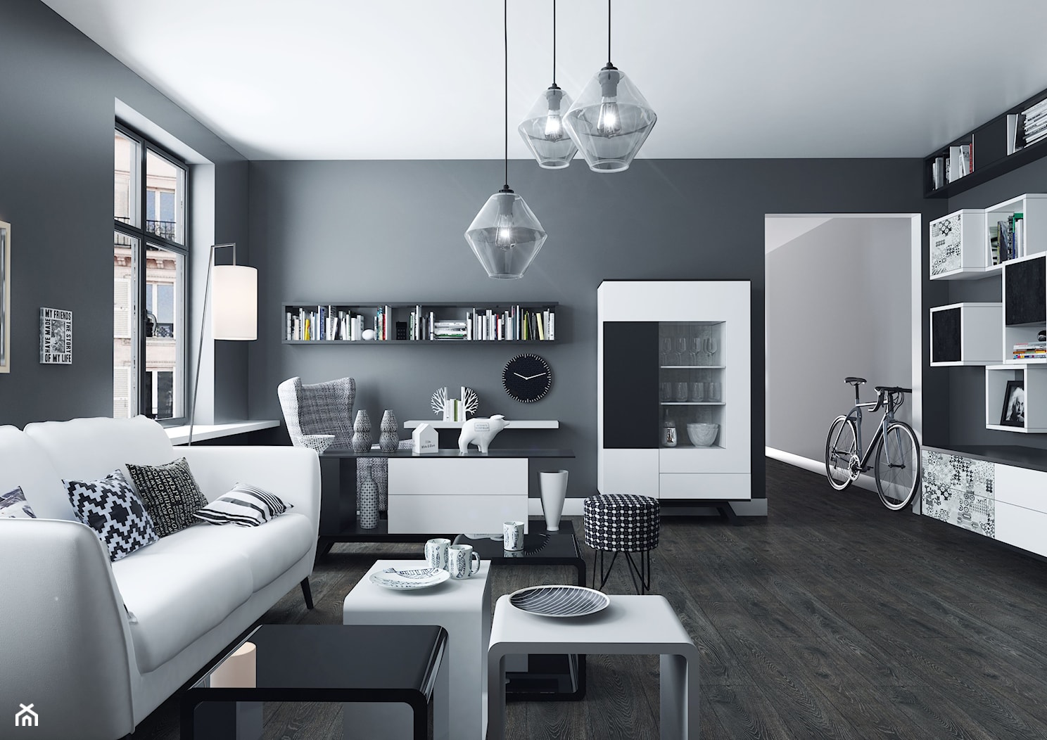 Panele podłogowe - Średni szary salon, styl tradycyjny - zdjęcie od SWISS KRONO - Homebook