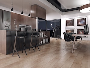 Kronopol Platinium Flooring - Duża otwarta z zabudowaną lodówką z lodówką wolnostojącą kuchnia jednorzędowa z wyspą lub półwyspem, styl nowoczesny - zdjęcie od SWISS KRONO