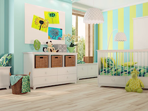 Panele w pokoju dziecka - Średni szary niebieski żółty pokój dziecka dla niemowlaka dla chłopca dla dziewczynki, styl nowoczesny - zdjęcie od SWISS KRONO