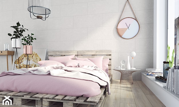 minimalistyczna sypialnia z łóżkiem z palet