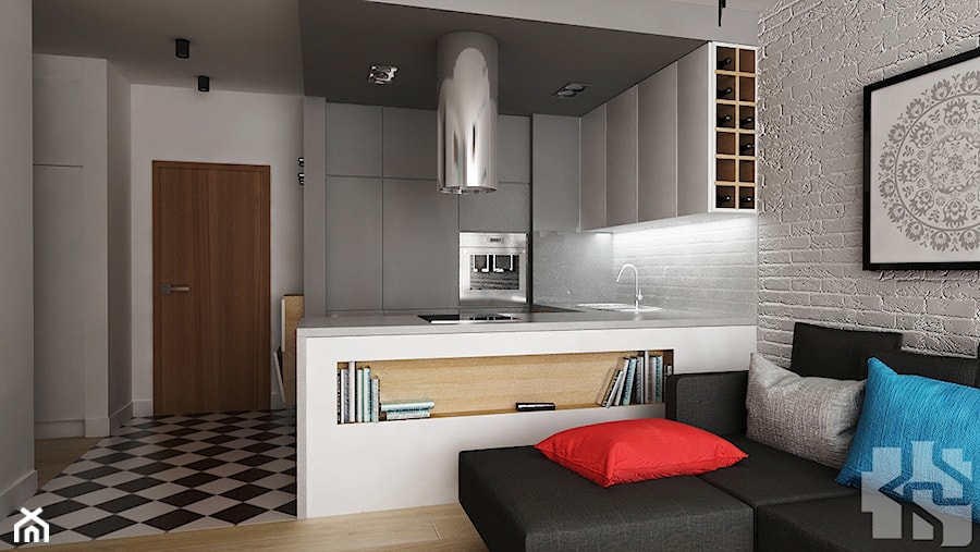Mieszkanie na Łowickiej - Mała otwarta biała z zabudowaną lodówką kuchnia w kształcie litery u, styl nowoczesny - zdjęcie od Przestrzenie