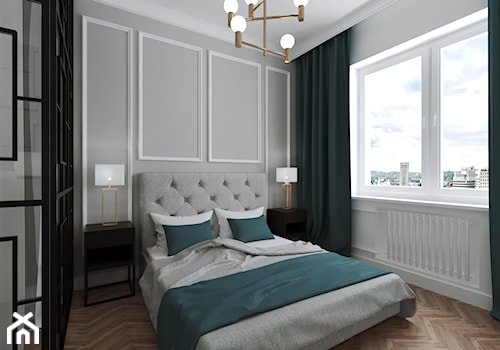 Mieszkanie w kamienicy - Mała biała szara sypialnia, styl glamour - zdjęcie od Przestrzenie