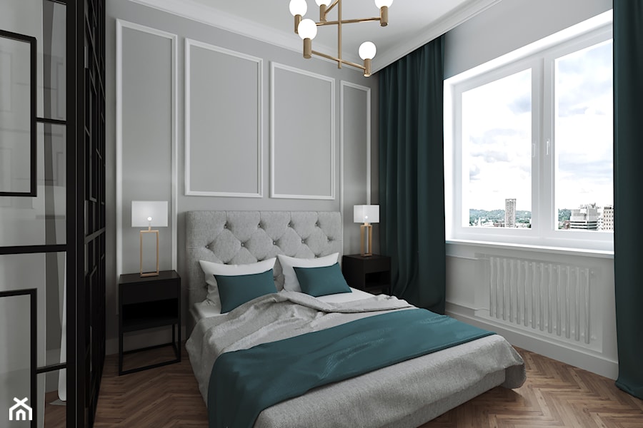 Mieszkanie w kamienicy - Mała biała szara sypialnia, styl glamour - zdjęcie od Przestrzenie