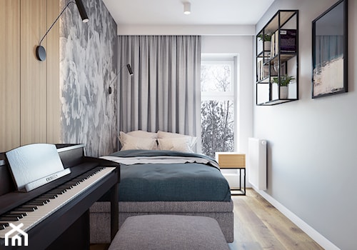 Mieszkanie 35m2 - Mała beżowa szara sypialnia, styl nowoczesny - zdjęcie od Przestrzenie