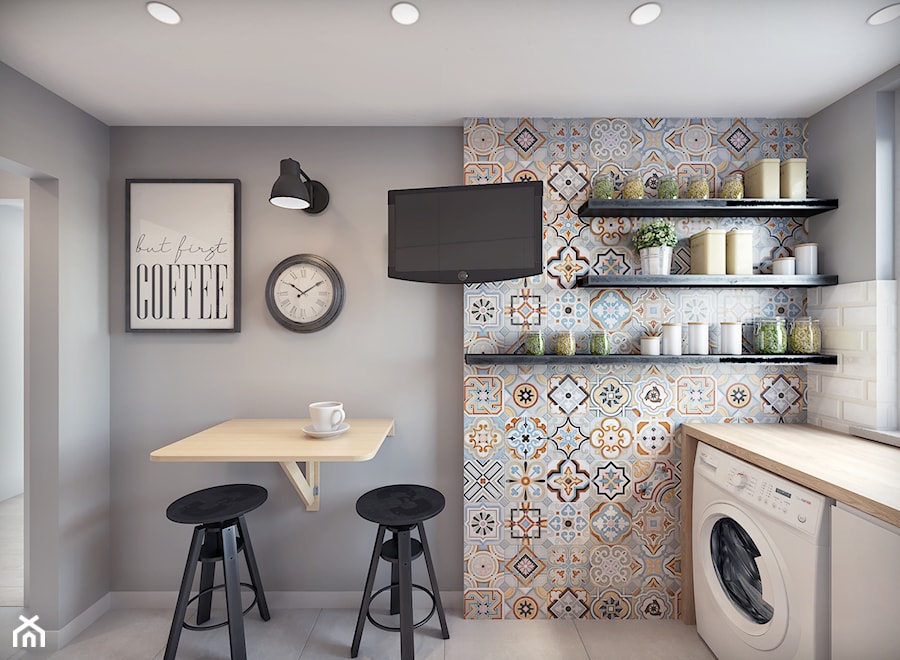 Remont mieszkania 50m2 - Średnia szara jadalnia w kuchni, styl nowoczesny - zdjęcie od Przestrzenie