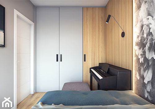 Mieszkanie 35m2 - Średnia szara sypialnia, styl nowoczesny - zdjęcie od Przestrzenie