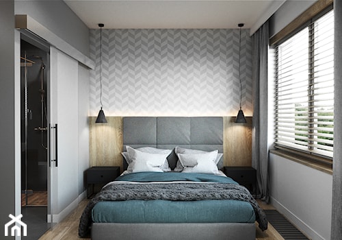 Mieszkanie Warszawa 70m2 - Średnia biała szara sypialnia, styl nowoczesny - zdjęcie od Przestrzenie