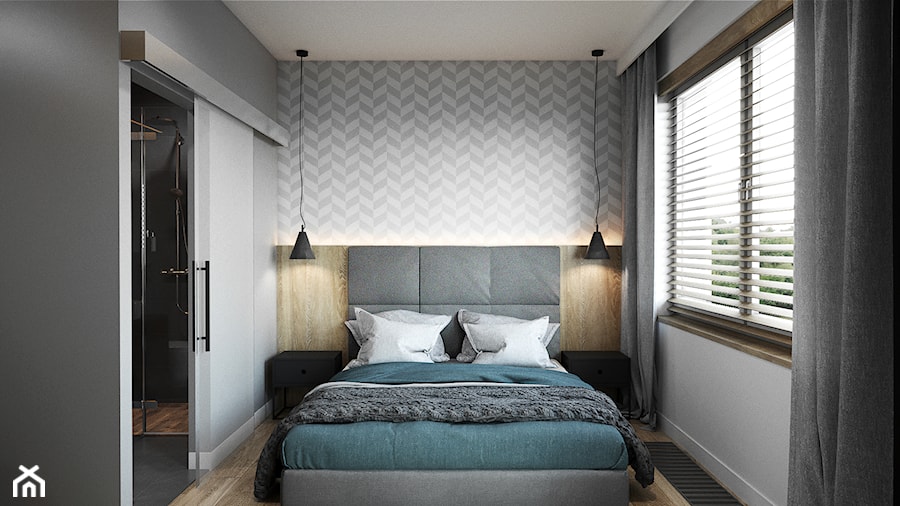 Mieszkanie Warszawa 70m2 - Średnia biała szara sypialnia, styl nowoczesny - zdjęcie od Przestrzenie