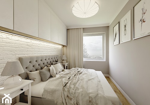 Nowoczesny styl prowansalski - Mała biała szara sypialnia, styl nowoczesny - zdjęcie od Przestrzenie