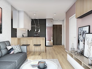 Mieszkanie 35m2 - Średni biały różowy salon z kuchnią z jadalnią, styl nowoczesny - zdjęcie od Przestrzenie