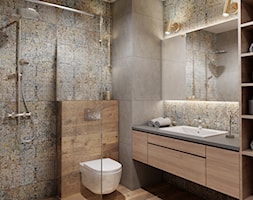 Łazienka z drewnem - Średnia bez okna łazienka, styl nowoczesny - zdjęcie od Przestrzenie - Homebook