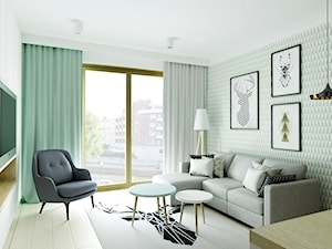 Mieszkanie w skandynawskim stylu - Mały biały zielony salon, styl skandynawski - zdjęcie od Przestrzenie
