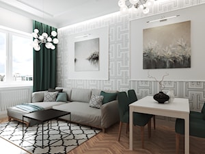 Mieszkanie w kamienicy - Duży biały salon z jadalnią, styl glamour - zdjęcie od Przestrzenie