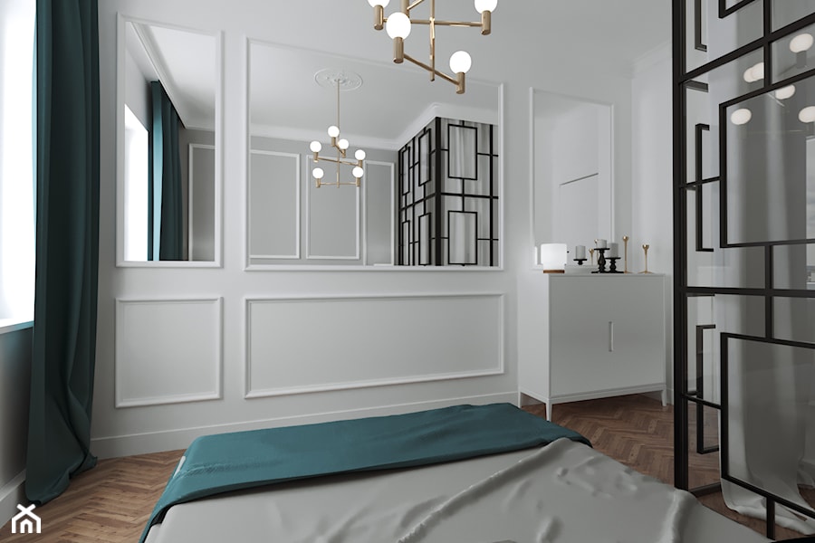 Mieszkanie w kamienicy - Mała biała sypialnia, styl glamour - zdjęcie od Przestrzenie