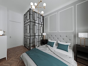 Mieszkanie w kamienicy - Duża biała szara sypialnia, styl glamour - zdjęcie od Przestrzenie