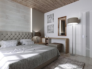 Dom letniskowy - Duża beżowa biała sypialnia, styl nowoczesny - zdjęcie od Przestrzenie