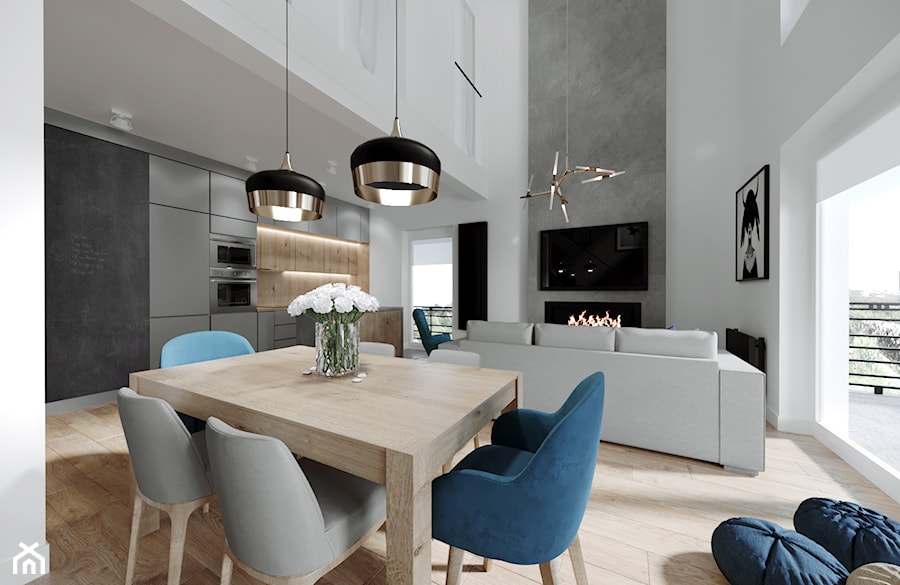 Mieszkanie z antresolą - Kraków - Średnia biała jadalnia w salonie w kuchni, styl nowoczesny - zdjęcie od Przestrzenie