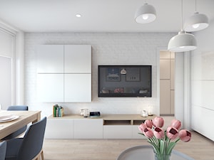 Remont mieszkania 50m2 - Średni biały salon z jadalnią, styl nowoczesny - zdjęcie od Przestrzenie
