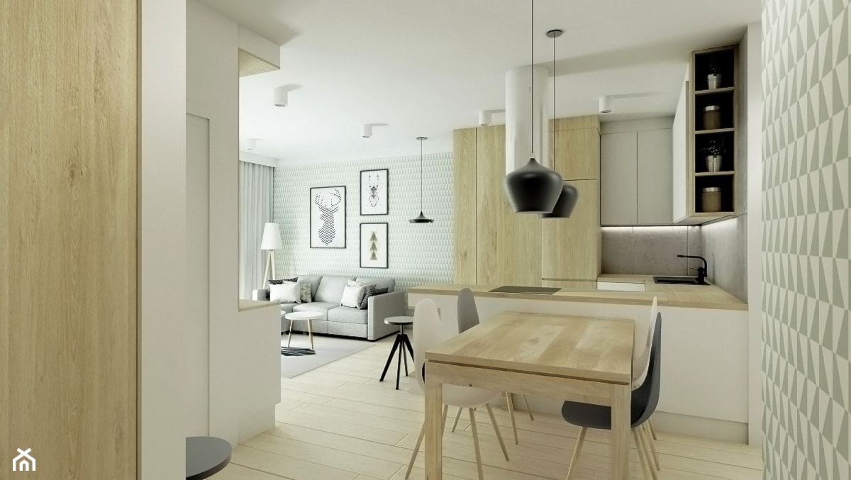 Mieszkanie w skandynawskim stylu - Średnia szara jadalnia jako osobne pomieszczenie, styl skandynawski - zdjęcie od Przestrzenie - Homebook