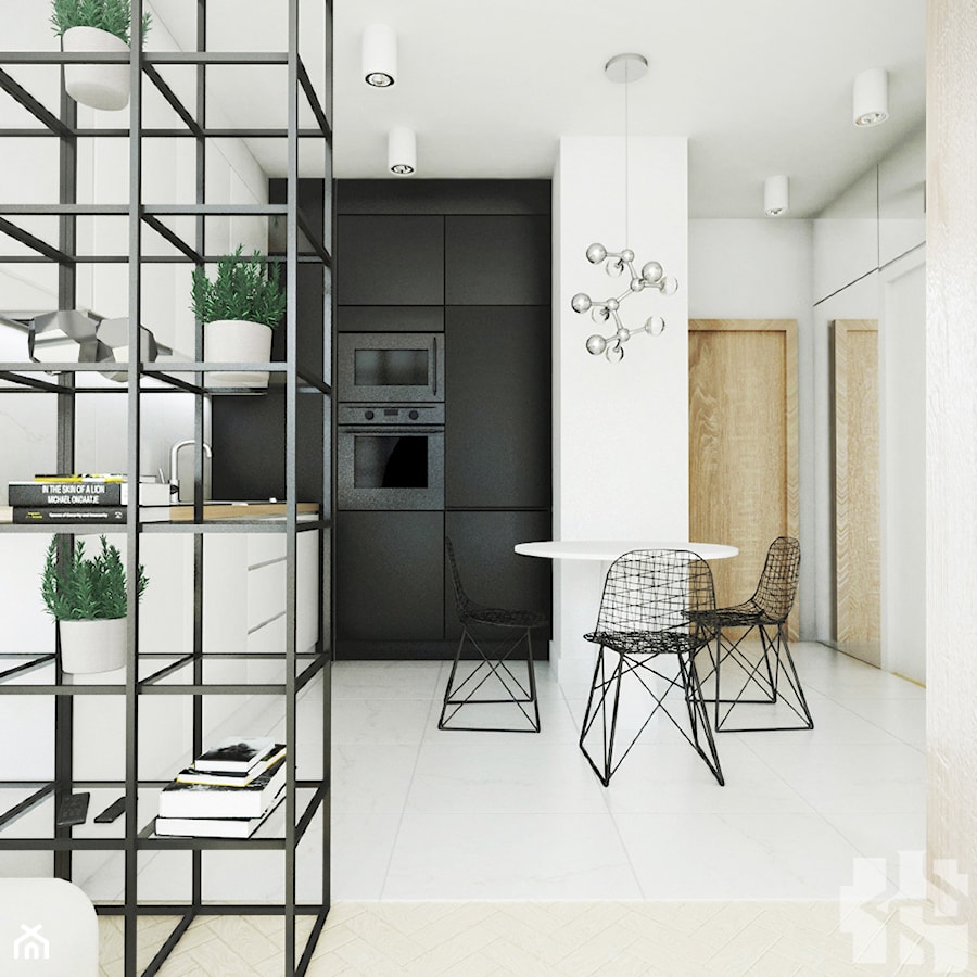 Mieszkanie w Piasecznie - Mała biała czarna jadalnia w kuchni, styl nowoczesny - zdjęcie od Przestrzenie