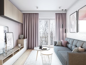 Mieszkanie 35m2 - Średni beżowy salon z tarasem / balkonem, styl nowoczesny - zdjęcie od Przestrzenie