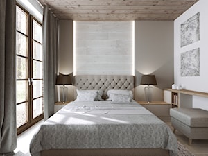Dom letniskowy - Średnia beżowa biała sypialnia, styl nowoczesny - zdjęcie od Przestrzenie