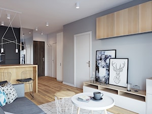 Mieszkanie 35m2 - Mały czarny szary salon z kuchnią z jadalnią, styl nowoczesny - zdjęcie od Przestrzenie