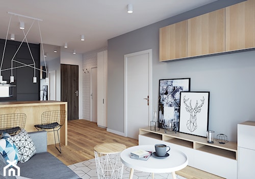 Mieszkanie 35m2 - Mały czarny szary salon z kuchnią z jadalnią, styl nowoczesny - zdjęcie od Przestrzenie
