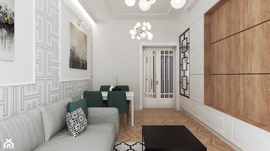 Mieszkanie w kamienicy - Mały biały salon z jadalnią, styl glamour - zdjęcie od Przestrzenie
