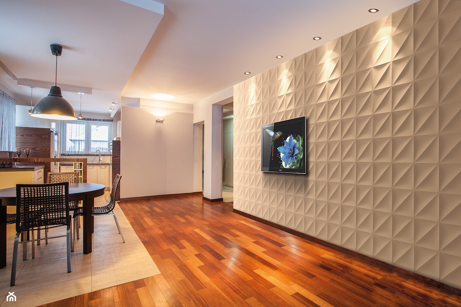 Panele ścienne 3D VIA Panels - Duża szara jadalnia w kuchni - zdjęcie od DecoMania.pl - Homebook